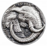 Ivory Coast ELEPHANT series BIG FIVE MAUQUOY HAUT RELIEF 5000 Francs Silver coin Ultra High Relief 2017 Antique finish 5 oz